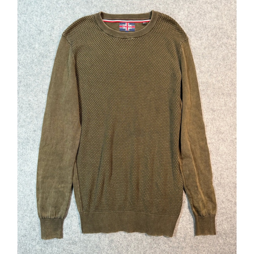 Soul of London Mens Olive Green Organic Cotton Waffle Knit Crew Neck Sweater L